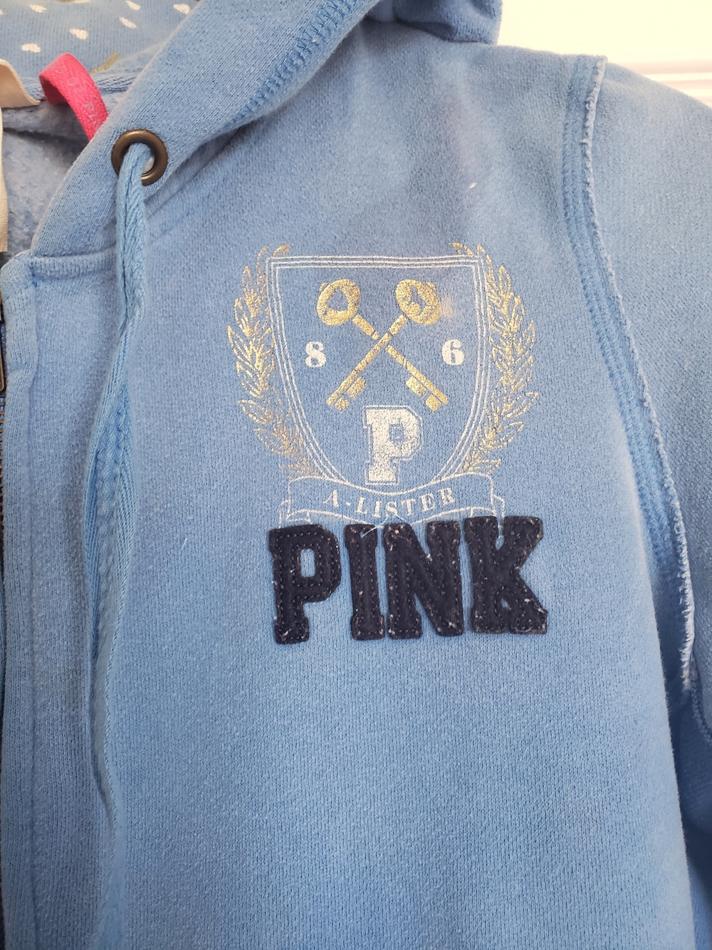 PINK Victoria's Secret Blue Hooded Crest Zip-Up